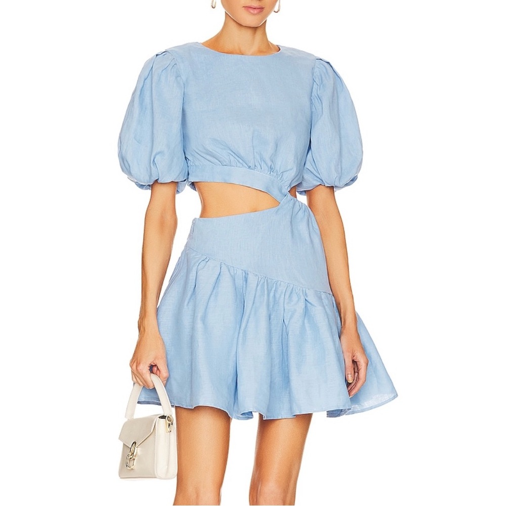 BARDOT Mimi linen mini dress in cornflower